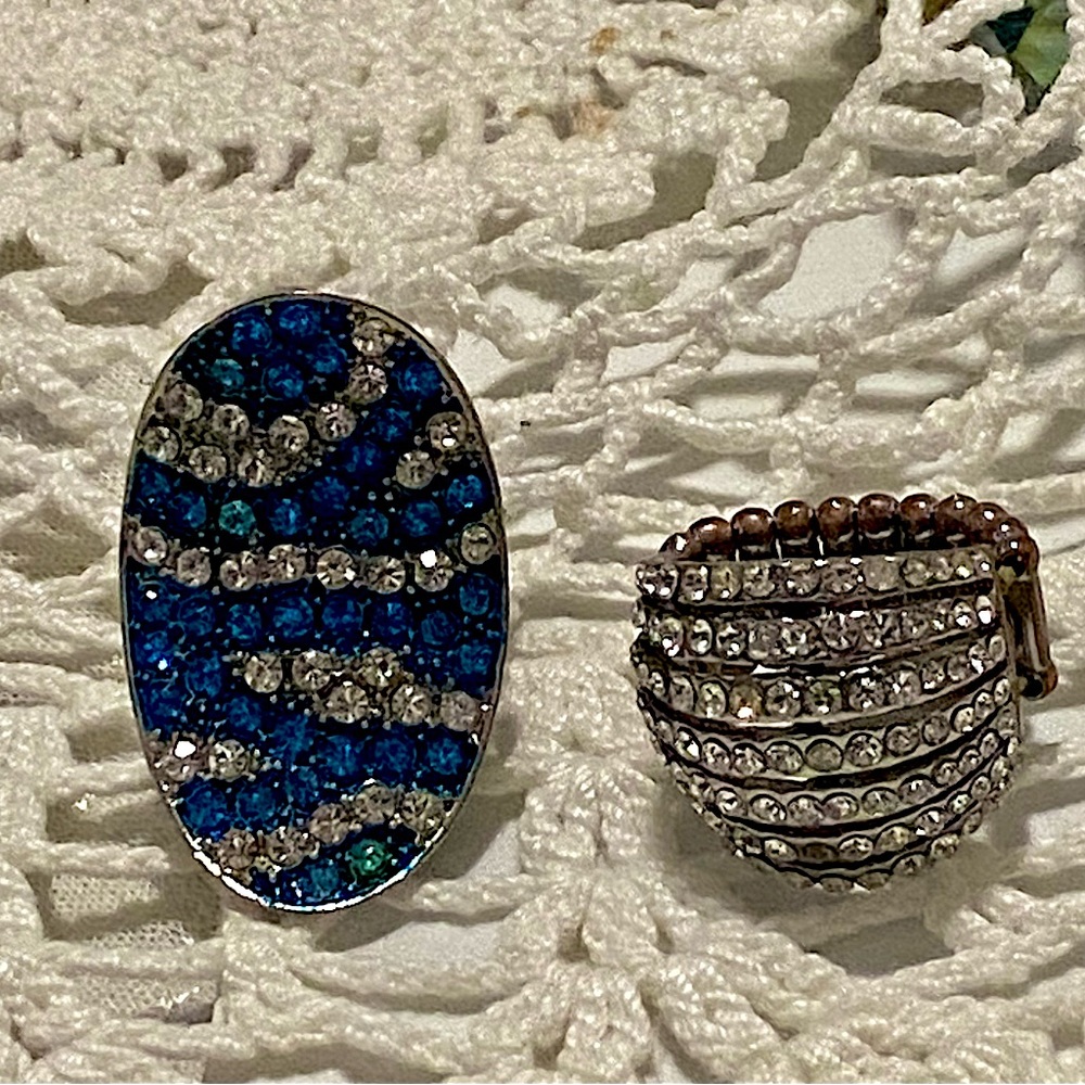 2 Vintage bling bling statement stretchy rhinestone rings